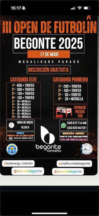 Fechas, información, programa, cartel, imágenes, mapa y ubicación de III Open de Futbolín  en  Begonte