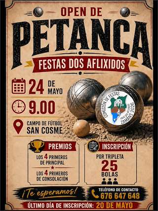 Fechas, información, programa, cartel, imágenes, mapa y ubicación de Open de Petanca de Zamáns (2026)  en  Vigo