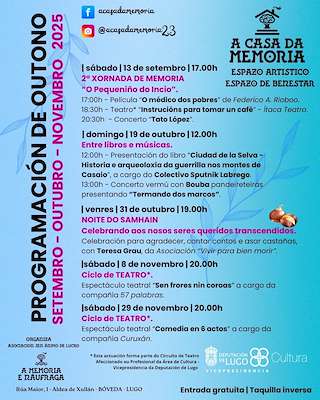 Fechas, información, programa, cartel, imágenes, mapa y ubicación de Outono da Casa da Memoria (2025)  en  Bóveda