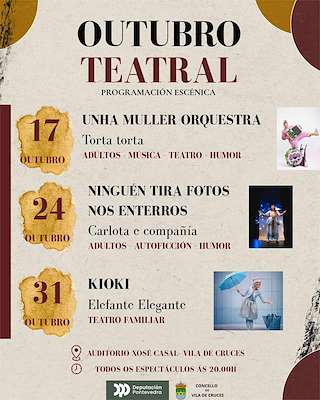 Fechas, información, programa, cartel, imágenes, mapa y ubicación de Outubro Teatral (2026)  en  Vila de Cruces