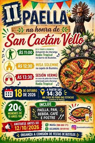Fechas, información, programa, cartel, imágenes, mapa y ubicación de II Paella na honra de San Caetán Vello (2026)  en  Fornelos de Montes