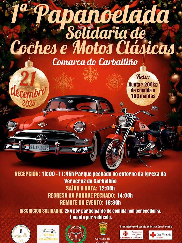 I Papanoelada Solidaria de Coches e Motos Clásicas (2025) en O Carballiño