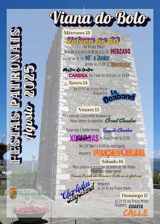 Fechas, información, programa, cartel, imágenes, mapa y ubicación de Patronais da Nosa Señora da Asunción e San Roque  en  Viana do Bolo