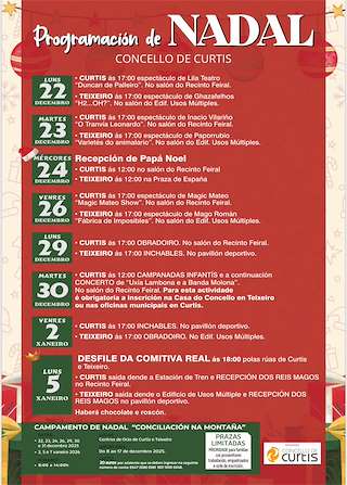 Fechas, información, programa, cartel, imágenes, mapa y ubicación de Programa de Navidad – Cabalgata de Reyes (2025-2026) en Curtis