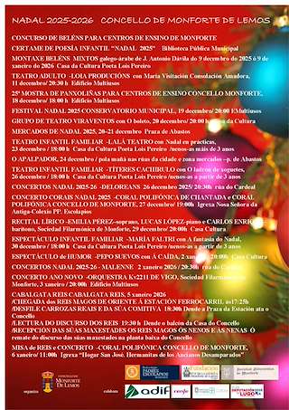 Fechas, información, programa, cartel, imágenes, mapa y ubicación de Programa de Navidad – Cabalgata de Reyes (2025-2026) en Monforte de Lemos