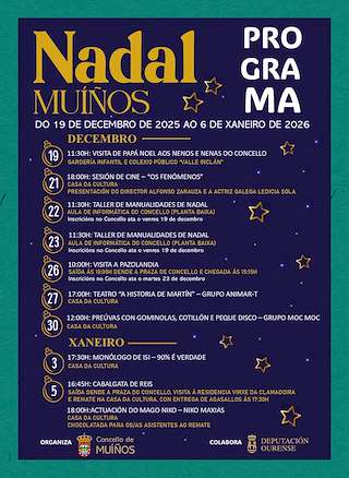 Fechas, información, programa, cartel, imágenes, mapa y ubicación de Programa de Navidad – Cabalgata de Reyes (2025-2026) en Muíños