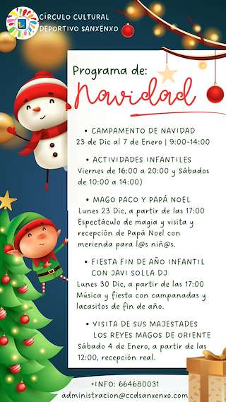 Fechas, información, programa, cartel, imágenes, mapa y ubicación de Programa de Nadal do CCD Sanxenxo