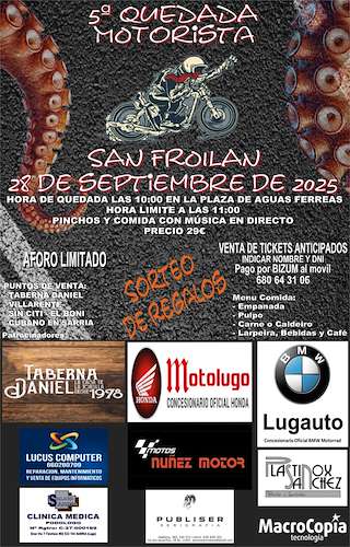 Fechas, información, programa, cartel, imágenes, mapa y ubicación de V Quedada Motorista San Froilán (2025)  en  Lugo