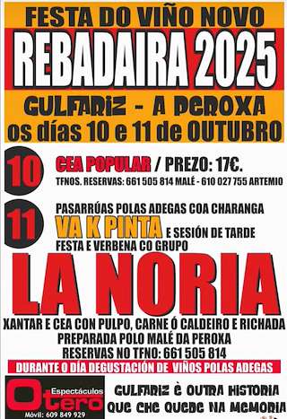 Fechas, información, programa, cartel, imágenes, mapa y ubicación de Rebadaira - Festa do Viño  en  A Peroxa