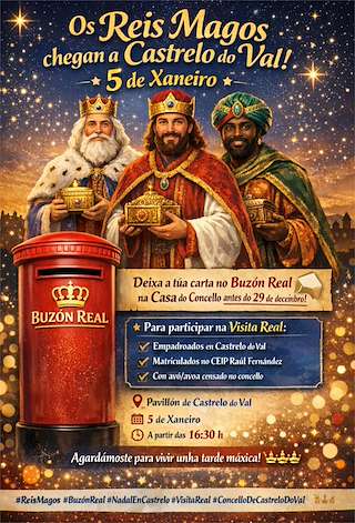 Fechas, información, programa, cartel, imágenes, mapa y ubicación de Recepción de Reyes (2026) en Castrelo do Val