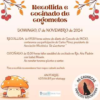 Fechas, información, programa, cartel, imágenes, mapa y ubicación de Recollida e Cociñado de Cogomelos  en  O Incio