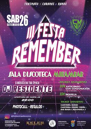 Fechas, información, programa, cartel, imágenes, mapa y ubicación de III Remember Sala Miramar (2026) en Redondela