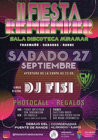 Fechas, información, programa, cartel, imágenes, mapa y ubicación de II Remember Sala Miramar (2025)  en  Redondela