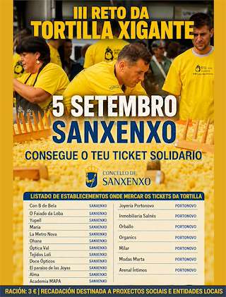 Fechas, información, programa, cartel, imágenes, mapa y ubicación de III Reto da Tortilla Xigante (2026)  en  Sanxenxo