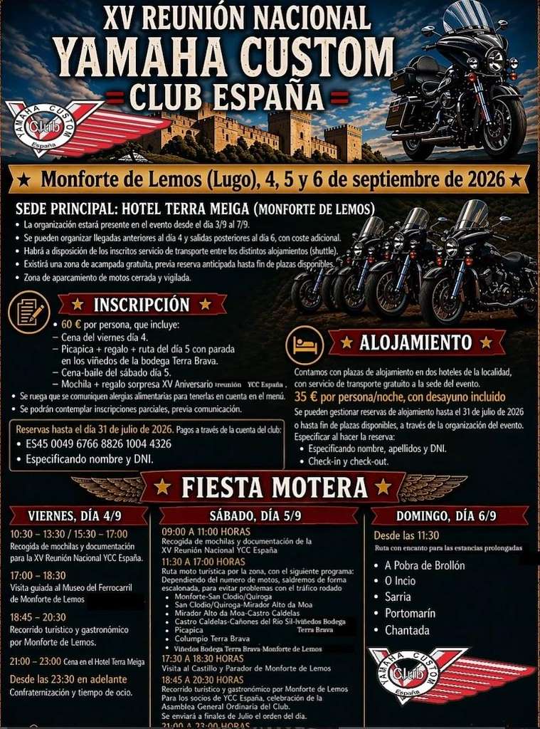 XV Reunión Nacional Yamaha Custom  (2026) en Monforte de Lemos