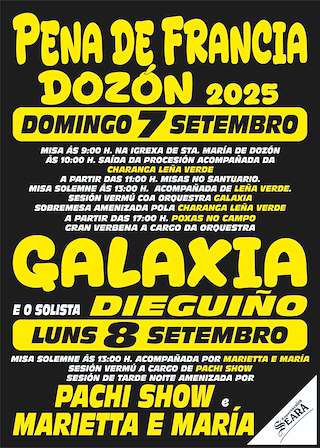 Fechas, información, programa, cartel, imágenes, mapa y ubicación de Romaría da Virxe da Pena de Francia  en  Dozón
