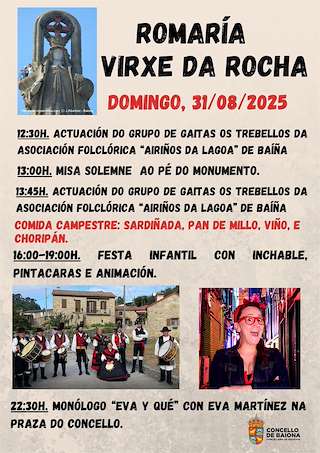Fechas, información, programa, cartel, imágenes, mapa y ubicación de Romaría da Virxe da Rocha  en  Baiona