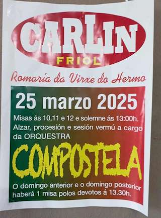 Fechas, información, programa, cartel, imágenes, mapa y ubicación de Romaría da Virxe do Hermo de Carlín  en  Friol