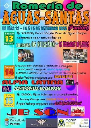 Fechas, información, programa, cartel, imágenes, mapa y ubicación de Romaría de Augas Santas  en  Pantón