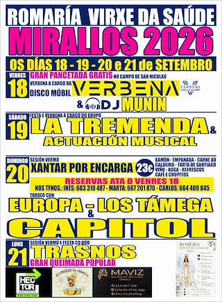 Fechas, información, programa, cartel, imágenes, mapa y ubicación de Romaría de Nosa Señora da Saúde de Mirallos (2026) en A Peroxa