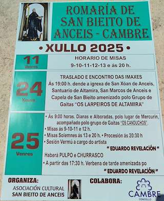 Fechas, información, programa, cartel, imágenes, mapa y ubicación de Romaría de San Bieito Grande de Anceis  en  Cambre