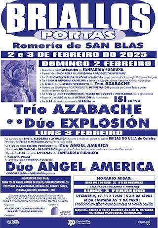 Fechas, información, programa, cartel, imágenes, mapa y ubicación de Romaría de San Blas de Briallos  en  Portas