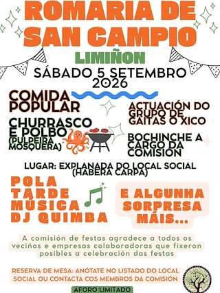 Fechas, información, programa, cartel, imágenes, mapa y ubicación de Romaría de San Campio de Limiñón  (2026)  en  Abegondo