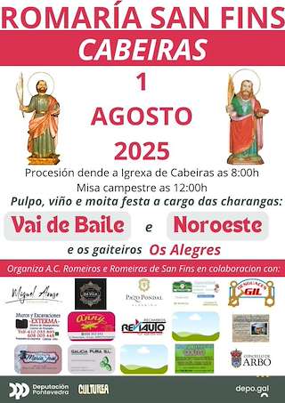 Fechas, información, programa, cartel, imágenes, mapa y ubicación de Romaría de San Fins de Cabeiras (2026)  en  Arbo