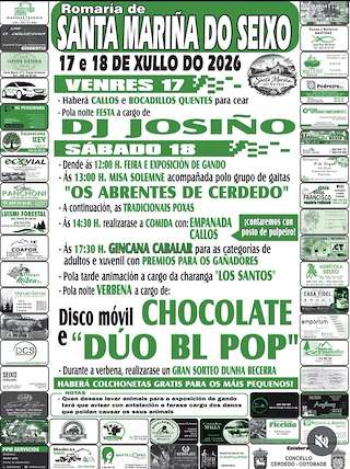 Fechas, información, programa, cartel, imágenes, mapa y ubicación de Romaría de Santa Mariña do Seixo (2026)  en  Cerdedo Cotobade