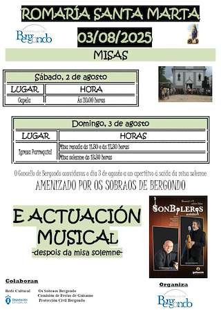 Fechas, información, programa, cartel, imágenes, mapa y ubicación de Romaría de Santa Marta   en  Bergondo