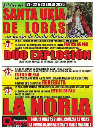 Fechas, información, programa, cartel, imágenes, mapa y ubicación de Romaría de Santa Uxía de Lobas  en  O Carballiño