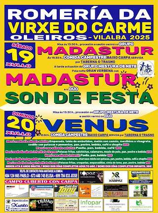 Fechas, información, programa, cartel, imágenes, mapa y ubicación de Romaría do Carme de Oleiros  en  Vilalba