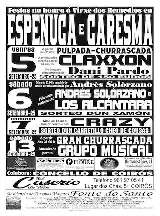 Fechas, información, programa, cartel, imágenes, mapa y ubicación de Romaría dos Remedios de Espenuca e Caresma  en  Coirós