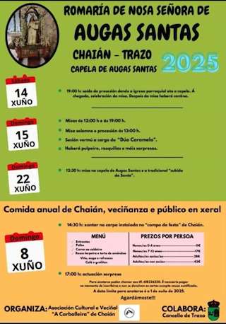 Fechas, información, programa, cartel, imágenes, mapa y ubicación de Romaría Nosa Señora de Augas Santas de Chaián  en  Trazo