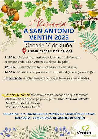 Fechas, información, programa, cartel, imágenes, mapa y ubicación de III Romería a San Antonio de Ventín   en  Fornelos de Montes
