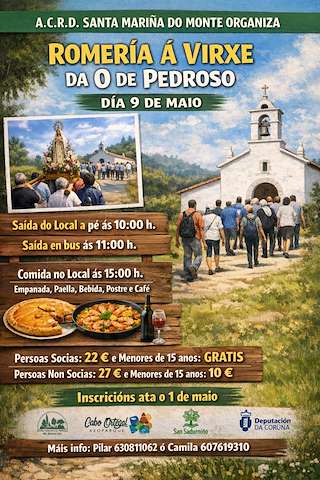 Fechas, información, programa, cartel, imágenes, mapa y ubicación de Romería A Virxe da O de Pedroso  (2026)  en  San Sadurniño
