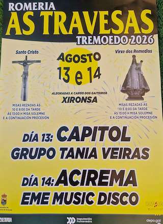 Fechas, información, programa, cartel, imágenes, mapa y ubicación de Romería As Travesas de Tremoedo (2026) en Vilanova de Arousa