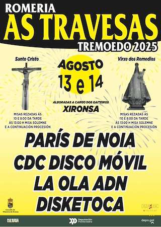 Fechas, información, programa, cartel, imágenes, mapa y ubicación de Romería As Travesas de Tremoedo  en  Vilanova de Arousa