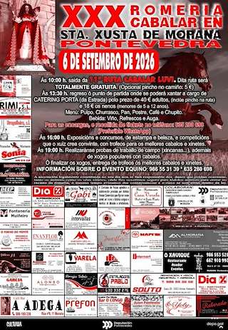 Fechas, información, programa, cartel, imágenes, mapa y ubicación de XXX Romería Cabalar de Santa Xusta (2026) en Moraña
