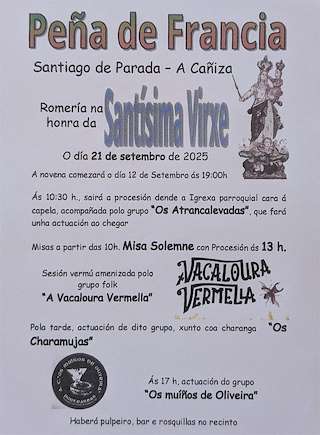 Fechas, información, programa, cartel, imágenes, mapa y ubicación de Romería da Peña de Francia (2026)  en  A Caniza