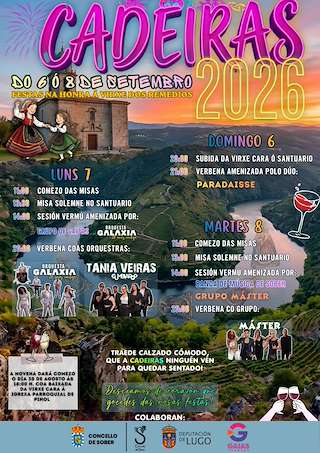 Fechas, información, programa, cartel, imágenes, mapa y ubicación de Romería de Cadeiras - Virxe dos Remedios (2026) en Sober