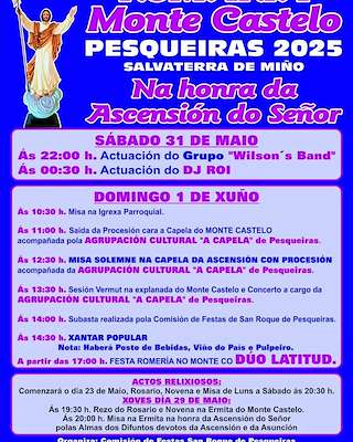 Fechas, información, programa, cartel, imágenes, mapa y ubicación de Romería de la Ascensión de Pesqueiras (2026)  en  Salvaterra do Miño