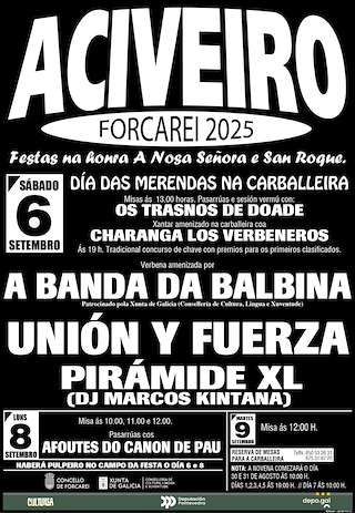Fechas, información, programa, cartel, imágenes, mapa y ubicación de Romería de Nosa Señora e San Roque de Aciveiro  en  Forcarei