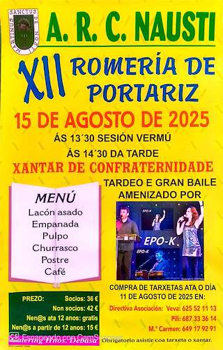 Fechas, información, programa, cartel, imágenes, mapa y ubicación de XII Romería de Portariz  en  Vilalba