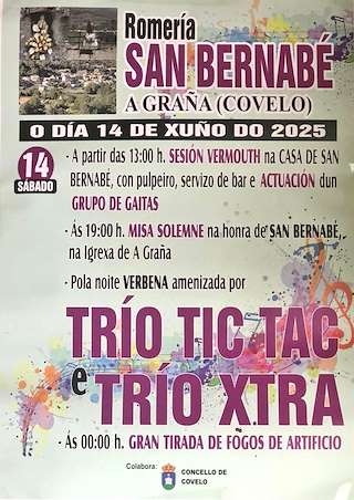 Fechas, información, programa, cartel, imágenes, mapa y ubicación de Romería de San Bernabé de A Graña  en  Covelo