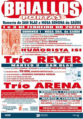 Fechas, información, programa, cartel, imágenes, mapa y ubicación de Romería de San Blas e Nosa Señora da Saúde de Briallos  (2026)  en  Portas