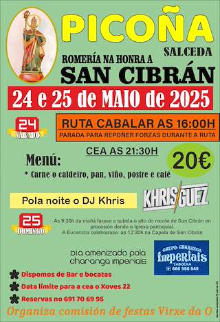 Fechas, información, programa, cartel, imágenes, mapa y ubicación de Romería de San Cibrán de Picoña  en  Salceda de Caselas