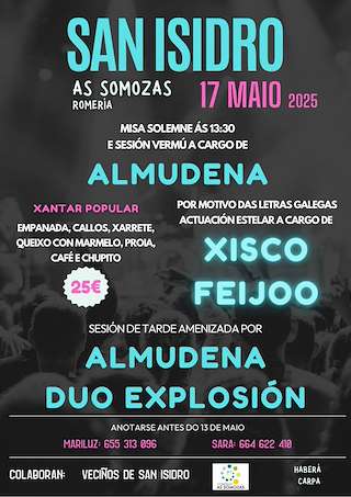 Fechas, información, programa, cartel, imágenes, mapa y ubicación de Romería de San Isidro  en  As Somozas