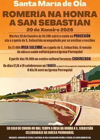 Fechas, información, programa, cartel, imágenes, mapa y ubicación de Romería de San Sebastián (2026)  en  Oia