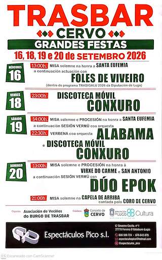 Fechas, información, programa, cartel, imágenes, mapa y ubicación de Romeria de Santa Eufemia de Trasbar (2026) en Cervo